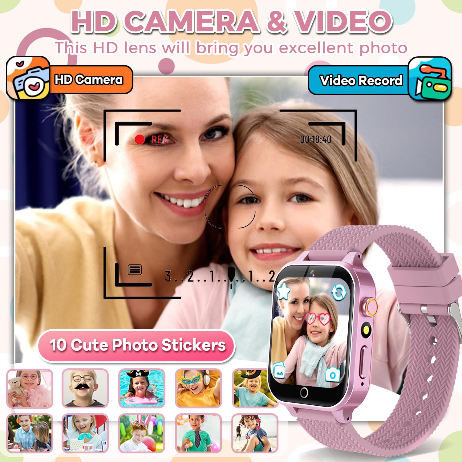 Smart Watch for Kids Girls Age 3-12 - 26 Games, HD Camera, Touchscreen, Music Player, Pedometer, Learning Cards, Audiobooks, Metal Case - Perfect for Birthday Gifts, School Activities & Outdoor Play (Pink) with 2 Screen Protectors