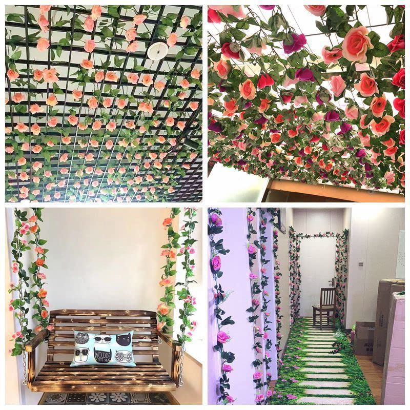 8 Feet Dark Purple Artificial Rose Vine Garland with Green Leaves - Perfect for Wedding Decor, Home Decoration, and Party Backdrops