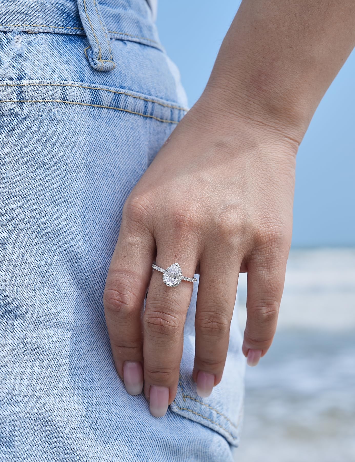 2CT Pear Shaped Engagement Rings for Women - Teardrop Sterling Silver Rings with 18K White Gold Plated Cubic Zirconia - Wedding Rings, Promise Rings for Her - Perfect for Proposals, Anniversaries & Special Occasions