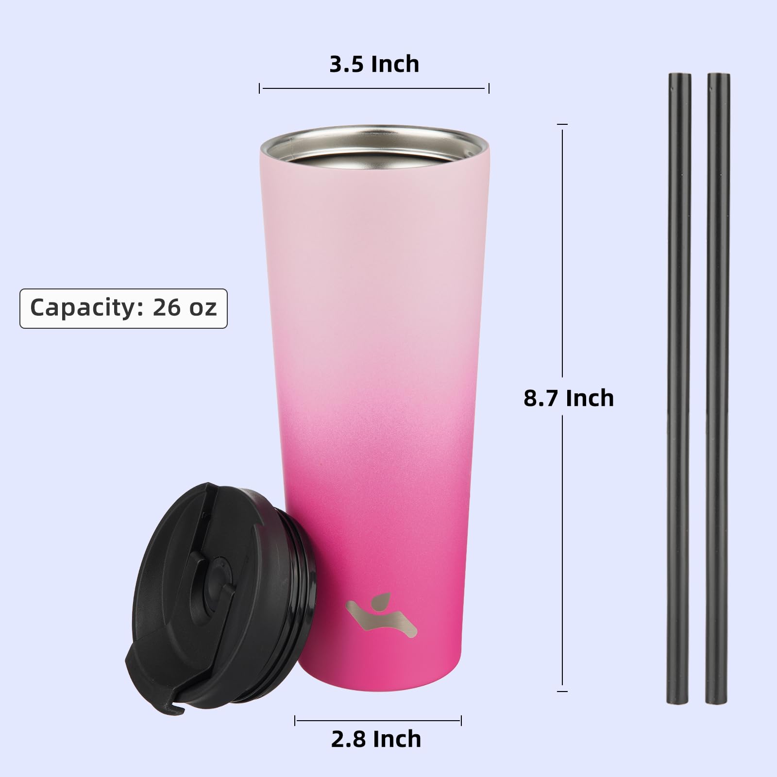 26oz Vacuum Insulated Stainless Steel Tumbler with Lid & 2 Straws - Leakproof Travel Mug for Coffee, Tea & Cold Drinks - Perfect for Office, Gym, Hiking & Outdoor Adventures (Cherry Red)