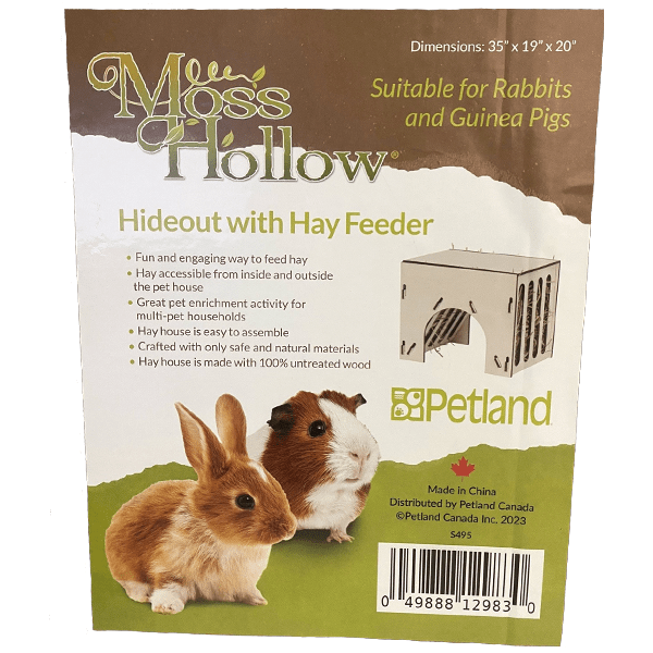 Premium Moss Hollow Hideout with Built-in Hay Feeder - Natural Wooden Rabbit Hutch for Indoor/Outdoor Use - Perfect for Small Pets Like Rabbits, Guinea Pigs & Hamsters (Great for Playtime & Relaxation)
