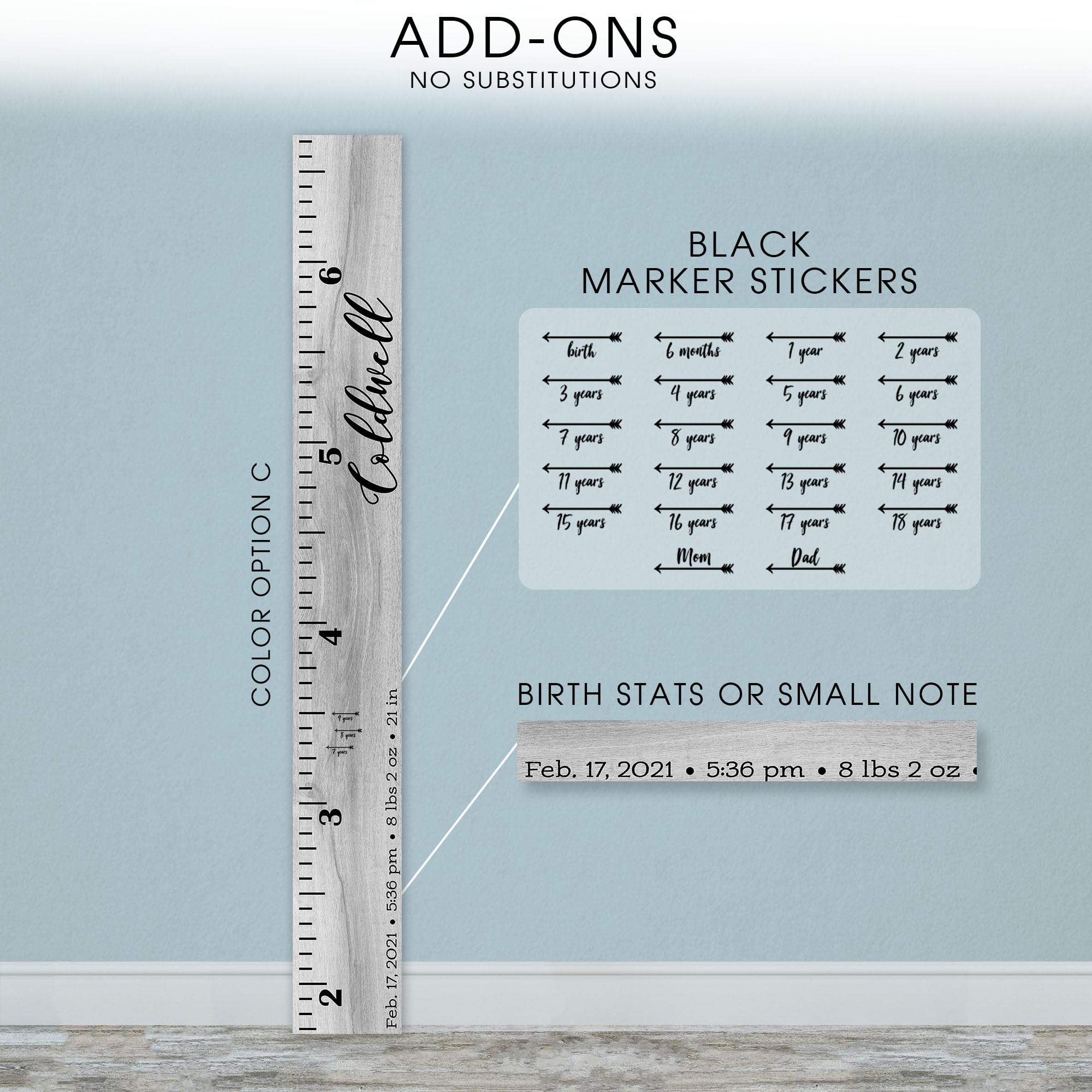 Wooden Kids Growth Chart Ruler - Handmade Nursery Decor for Boys & Girls | Perfect for Baby Room, Playroom & Home Decor | Back40Life The Coldwell