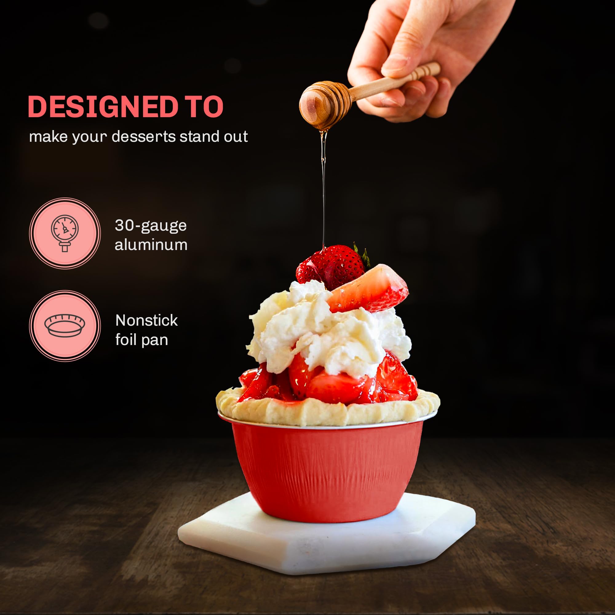 KitchenDance 4oz Disposable Colored Aluminum Baking Cups with High Dome Lids - 1000 Pack Red Foil Pans for Creme Brulee, Flan, Cupcakes - Perfect for Baking, Cooking, Meal Prep & Party Serving - Ideal for Home Kitchens, Bakeries & Catering Services