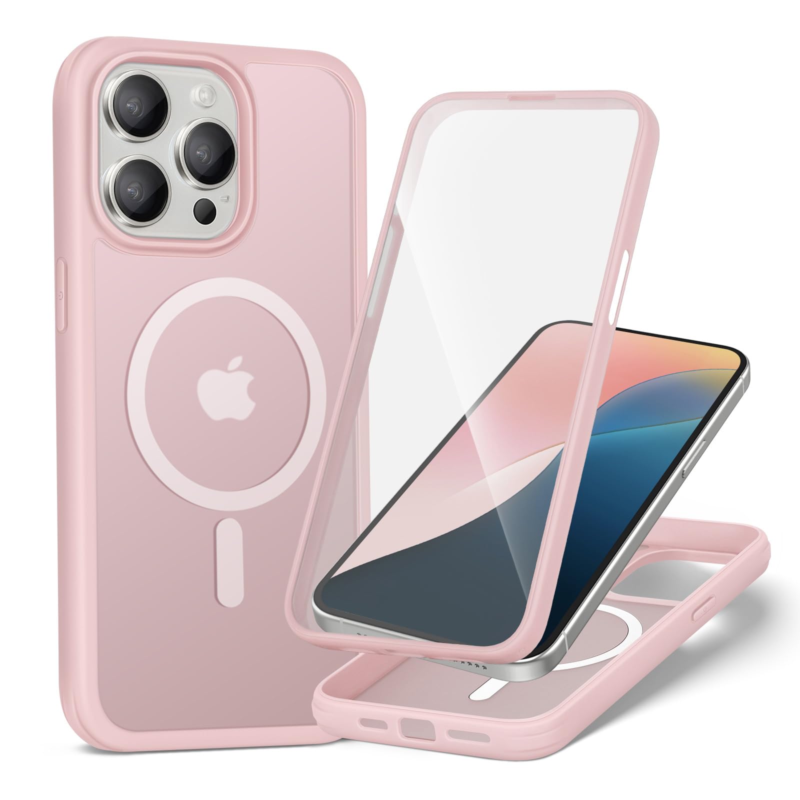 XcaseBar Rugged iPhone 15 Pro Max Case with Built-in Tempered Glass Screen Protector | Shockproof Full-Body Protection | MagSafe Compatible | Rose Gold | Perfect for Outdoor Activities, Travel & Daily Use