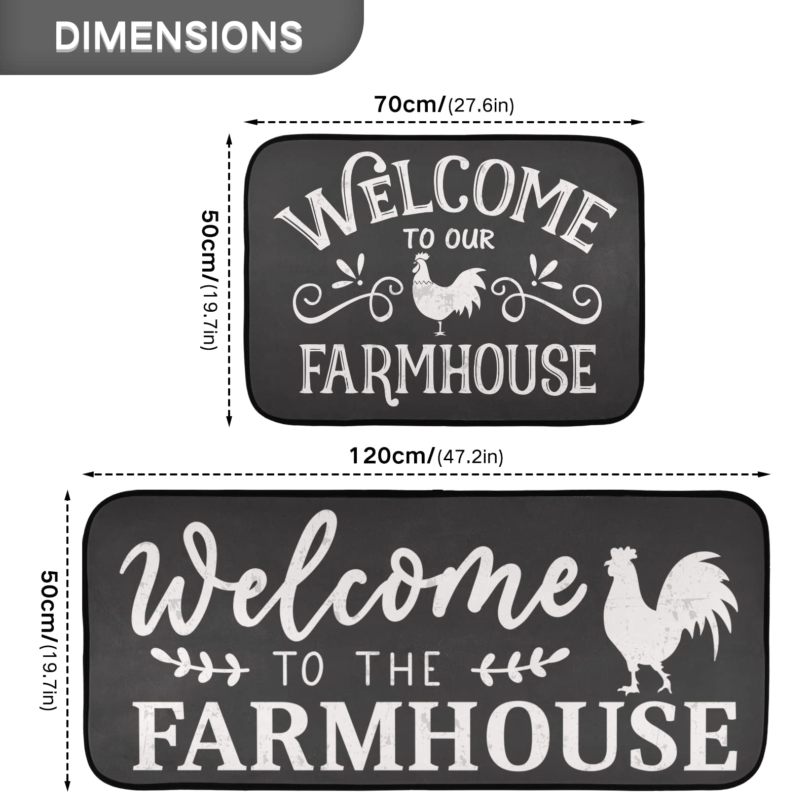 Emelivor Anti-Fatigue Kitchen Mat Set - Non-Slip Washable Rugs for Farmhouse & Laundry