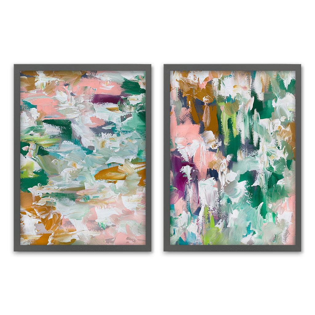 River Sunset Abstract Canvas Wall Art - Set of 2 Modern Landscape Paintings for Living Room & Bedroom Decor