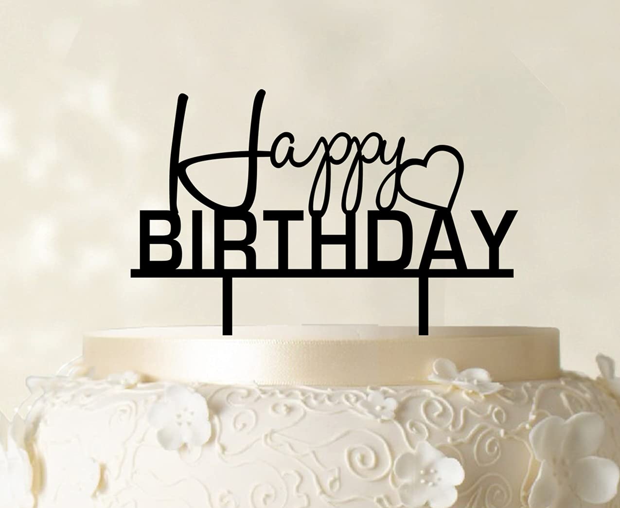 Personalized Happy Birthday Cake Topper - Shiny Black Custom Cake Decorations (6-7 Inches Wide) | Perfect for Birthday Parties, Wedding Cakes & Anniversary Celebrations