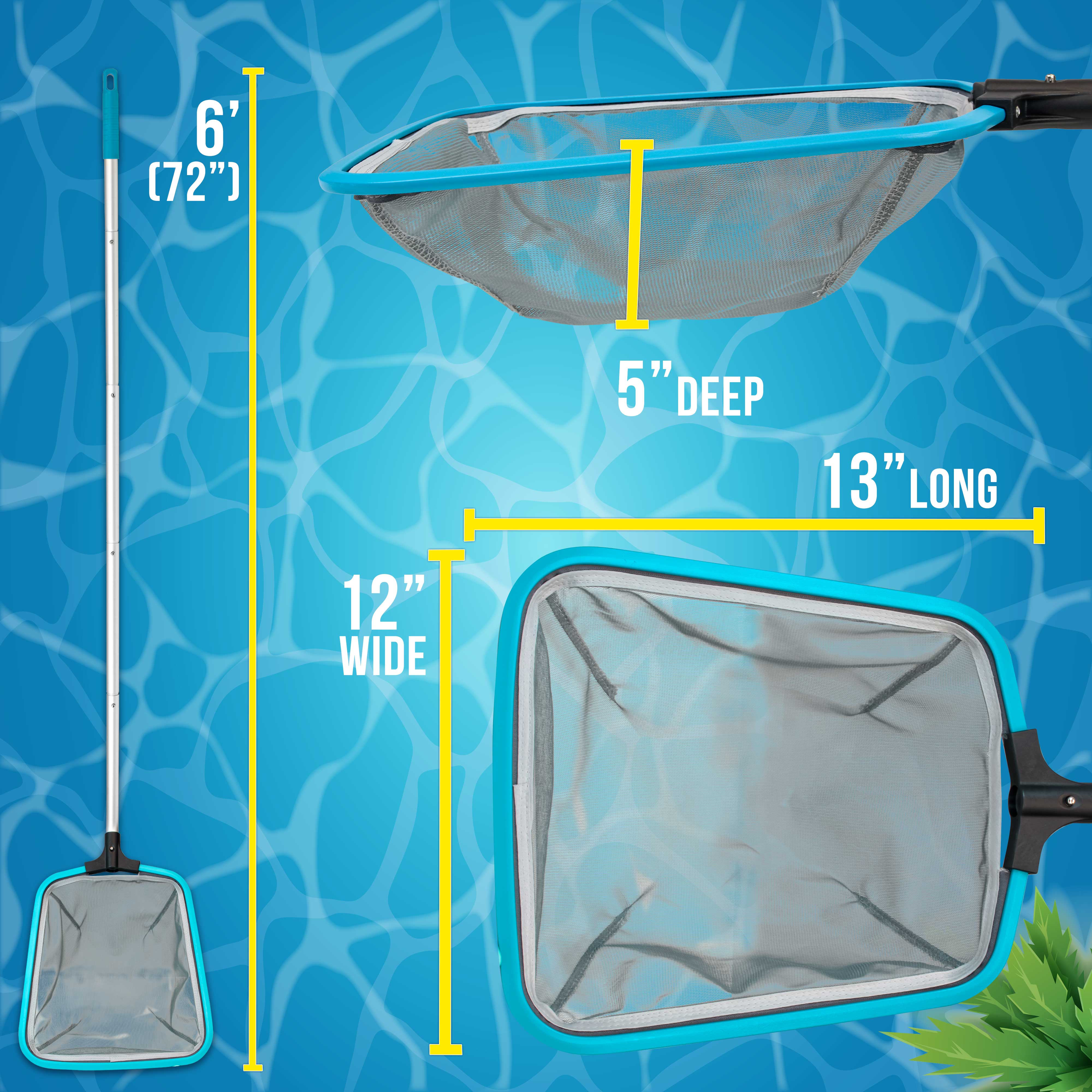 Heavy Duty 6FT Pool Leaf Skimmer Net with 13 Aluminum Frame & Pole - Ultra Fine Mesh Basket for Swimming Pools, Spas & Hot Tubs - Perfect for Removing Leaves, Bugs & Debris from Water Surface