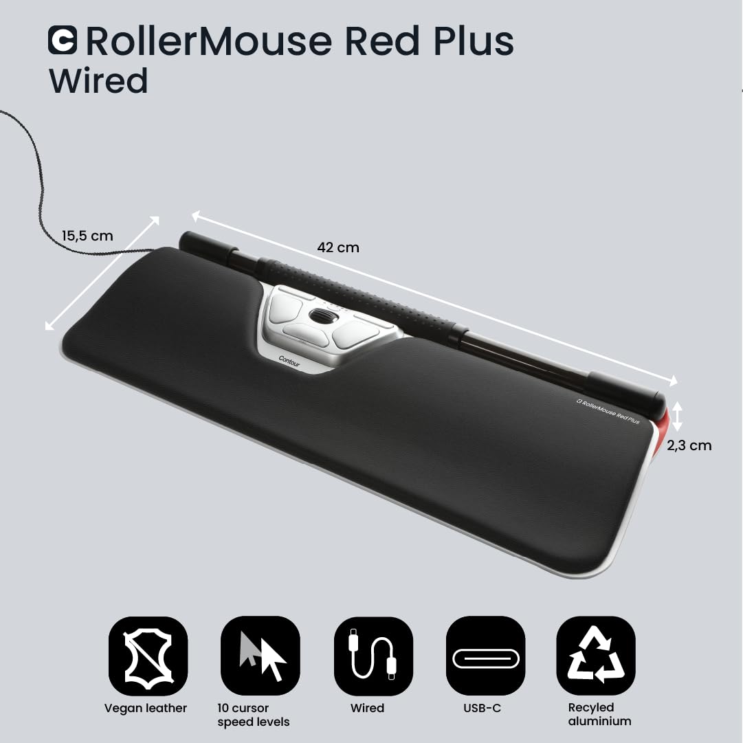 Contour RollerMouse Red Plus Ergonomic Vertical Mouse - Wired USB-C Computer Mouse for Pain Relief & Carpal Tunnel Prevention - Perfect for Office Work, Gaming & Long Computer Sessions
