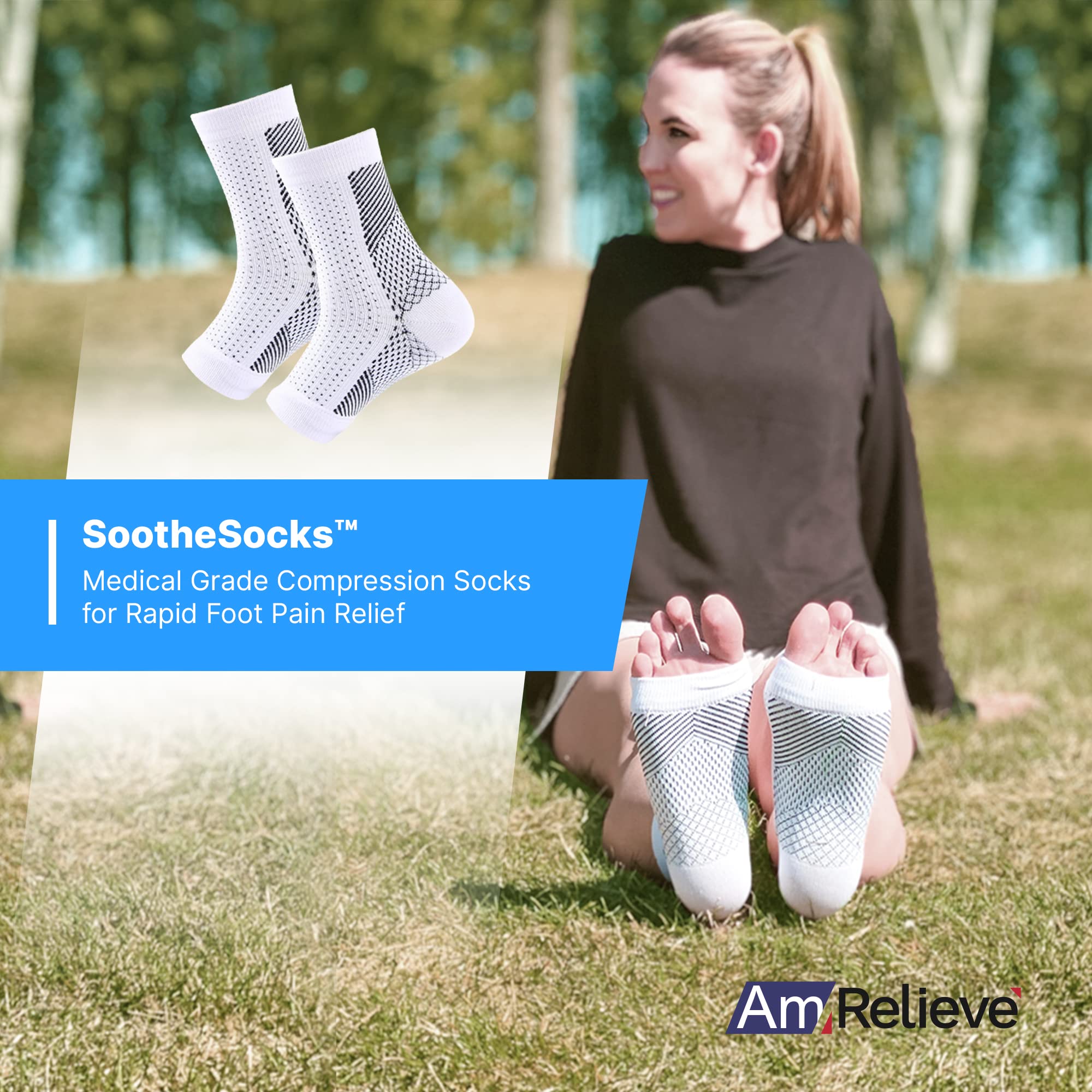 AmRelieve® Soothesocks Compression Socks for Women & Men - 15-20 mmHg Graduated Support, Breathable & Comfortable White Socks for Circulation, Travel, Nursing & Running