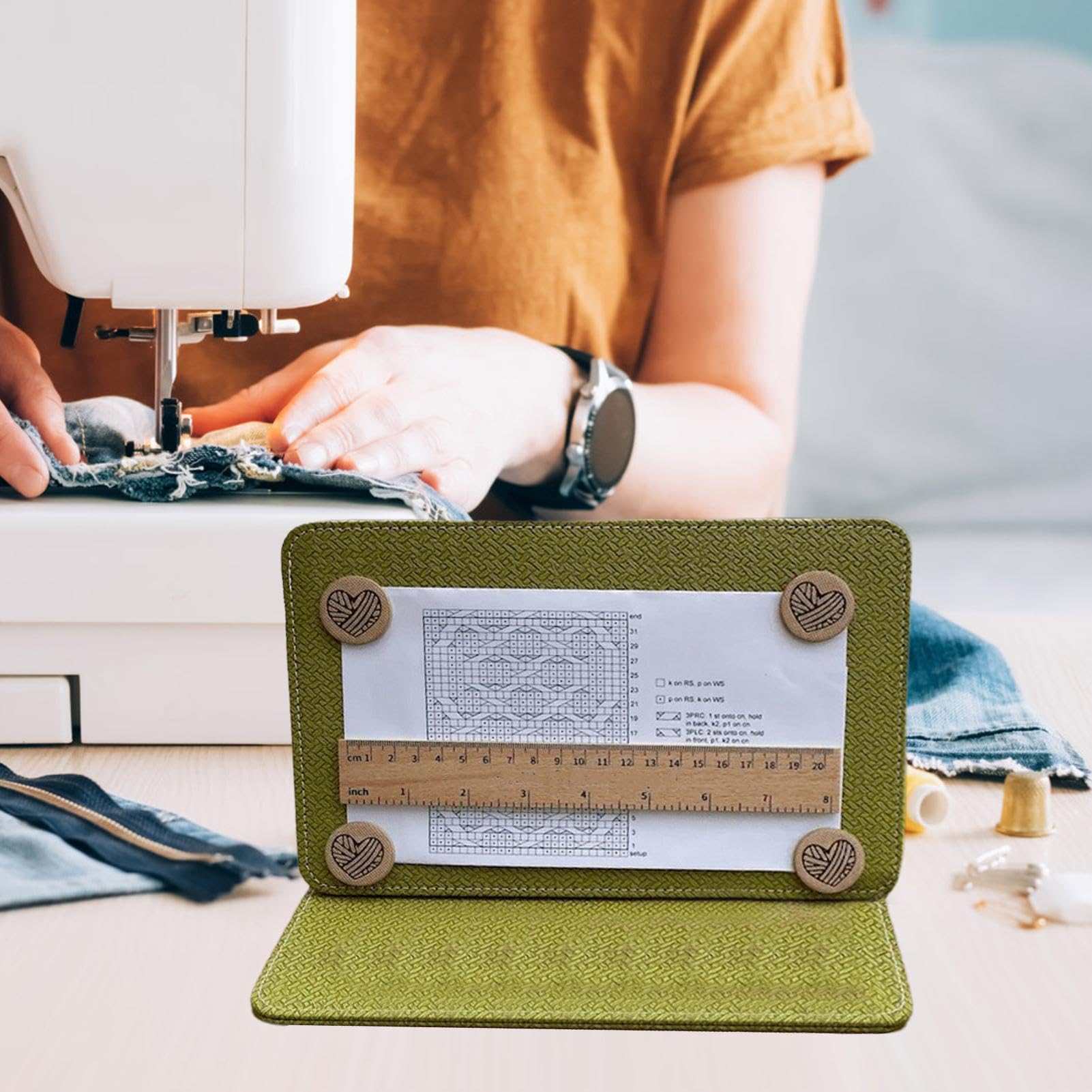 Magnetic Knitting Pattern Holder - Portable & Foldable Crochet Chart Keeper for Needle Arts | Knitting Tool Accessories | Perfect for Knitting Lovers & Craft Projects (Olive Green) | Ideal for Travel, Home Knitting & Crocheting Projects