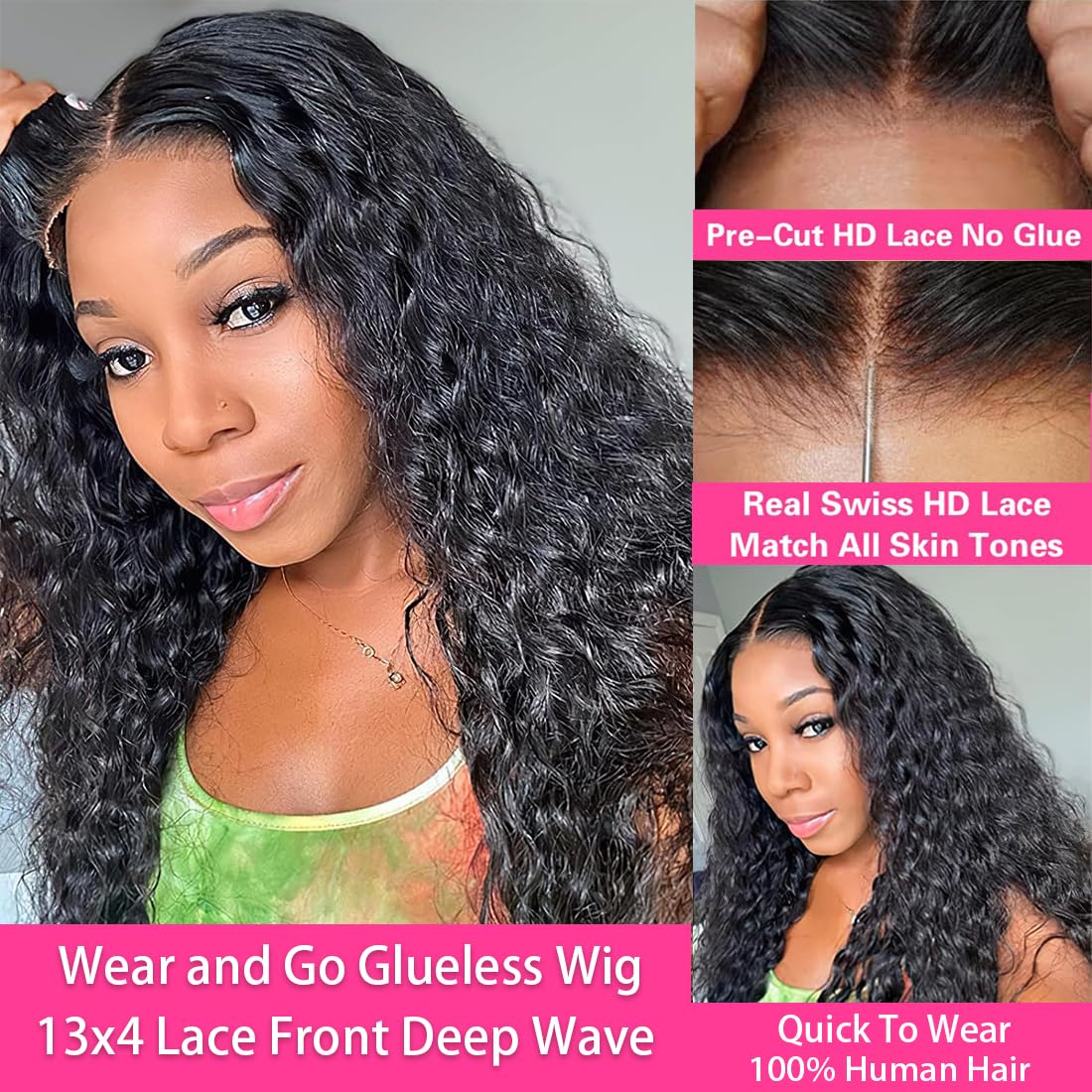 30 Inch Glueless Wear and Go Human Hair Wig - Pre Plucked 13x4 Lace Front with Baby Hair, 180% Density Deep Wave HD Transparent Lace Frontal Curly Wig for Women | Perfect for Daily Wear, Parties, Cosplay & Protective Styling