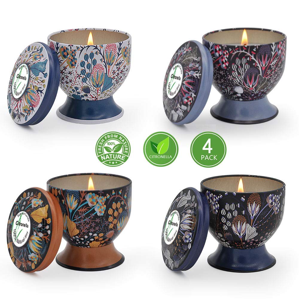 Citronella Soy Wax Candles 4oz - 4 Pack for Outdoor & Indoor Stress Relief