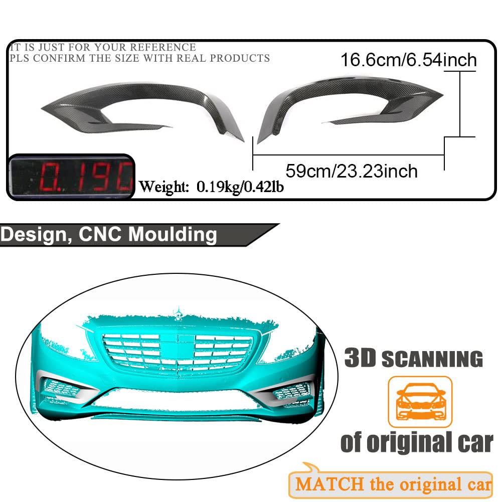 MCARCAR Carbon Fiber Front Bumper Canard Vents for Mercedes Benz S Class W222 (2014-2017) - S400 S550 S600 Sport Sedan Pre-facelift - 2pcs Air Intake Scoop Grille Trim - Enhances Aerodynamics & Sporty Look - Perfect for Car Enthusiasts & Performance Upgrades