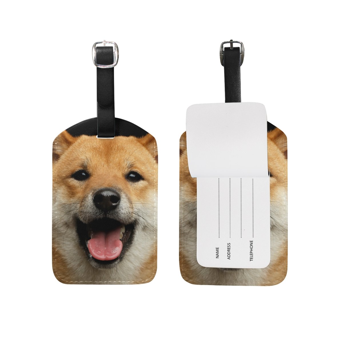 ALAZA Shiba Inu Dog Luggage Tag - PU Leather Suitcase ID Tag for Travel Bags, Backpacks & Carry-Ons - Cute Pet Accessory for Dog Lovers