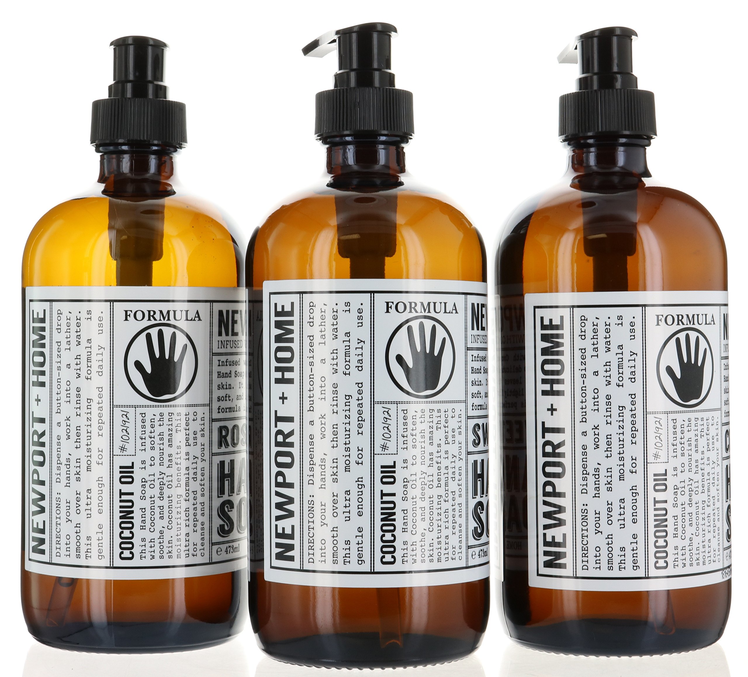 Newport Home Hand Soap Set of 3 (16oz/473ml Each) - Coconut Essential Oil, Rosemary Mint & Sweet Orange Scented - Moisturizing Liquid Soap for Kitchen, Bathroom & Guest Washroom