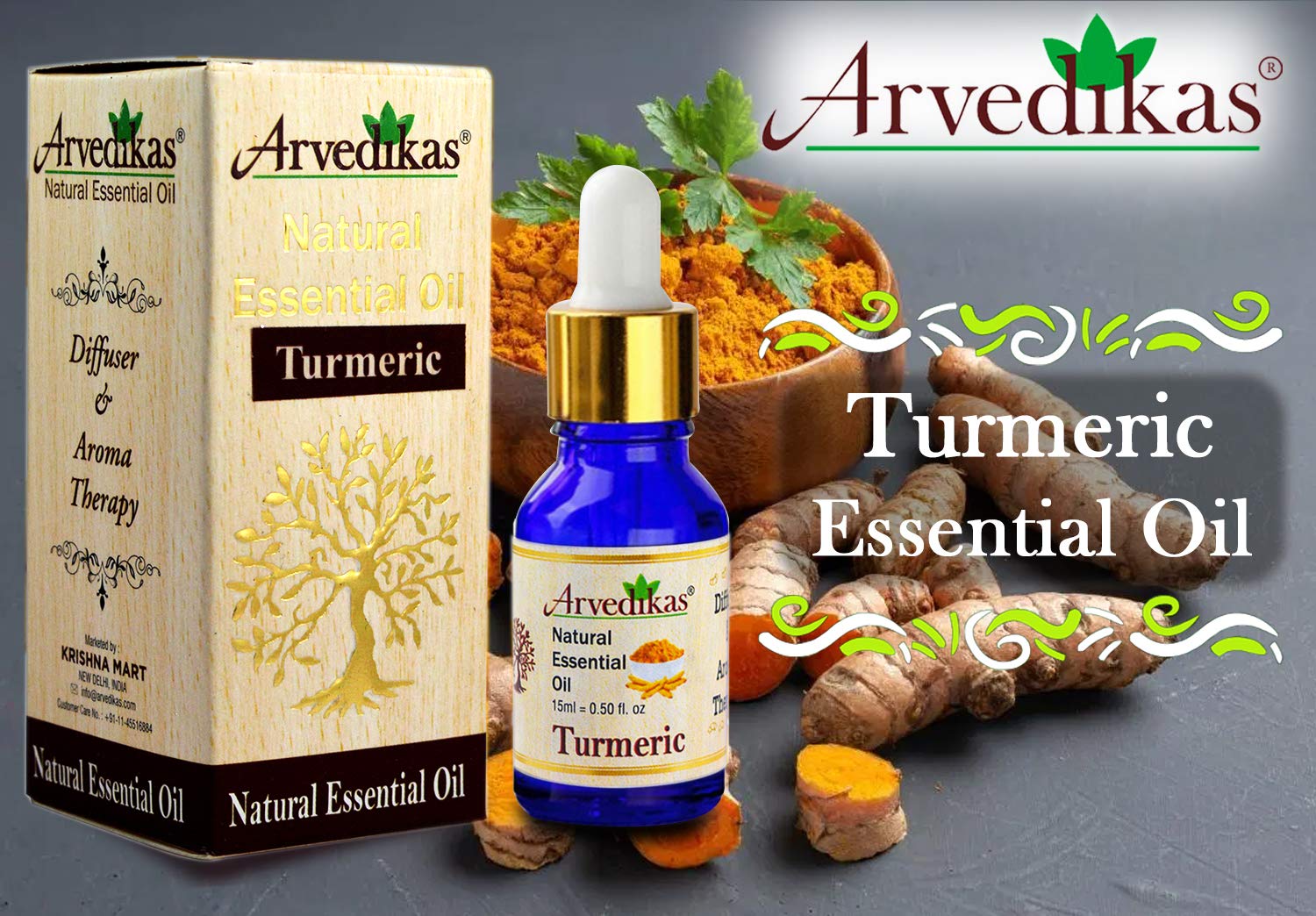 **Arvedikas 100% Pure Natural Turmeric Essential Oil 15ml - Organic Haldi Oil for Hair Growth, Acne Treatment, Anti-Aging, Aromatherapy, Face & Body Moisturizer, Muscle Relaxation - Perfect for Skincare, Massage & Wellness Rituals**