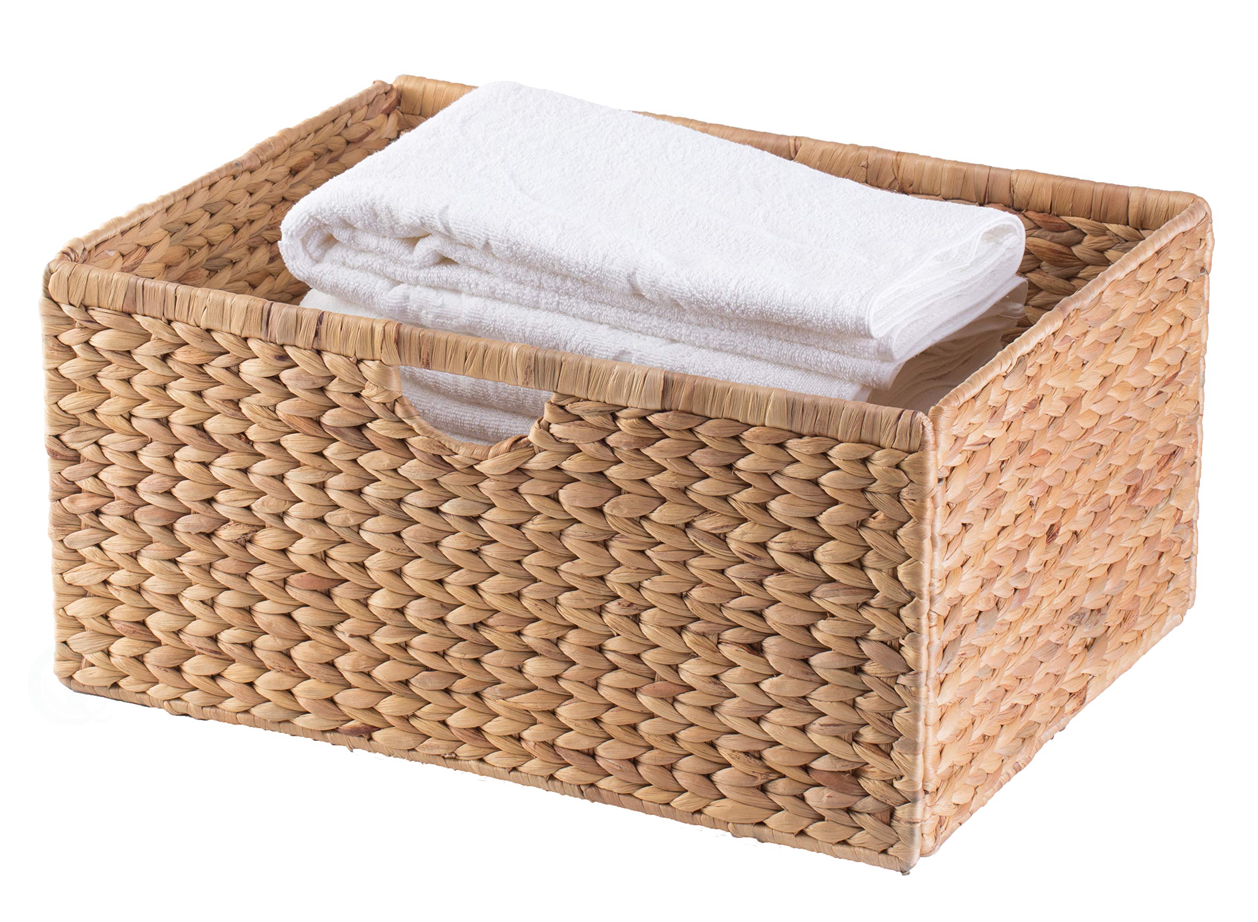 Vintiquewise Foldable Natural Water Hyacinth Storage Basket - Large Brown Woven Organizer Bin for Home, Office & Closet Organization