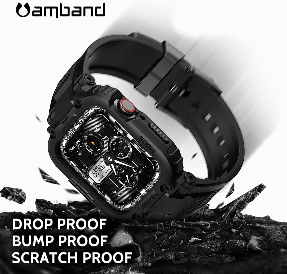 Durable Rugged Protective Case & Sport Band Compatible with Apple Watch Series 9/8/7/SE (2nd Gen)/6/5/4 45mm/44mm - Heavy Duty Cover for Men - Perfect for Gym, Running & Outdoor Activities