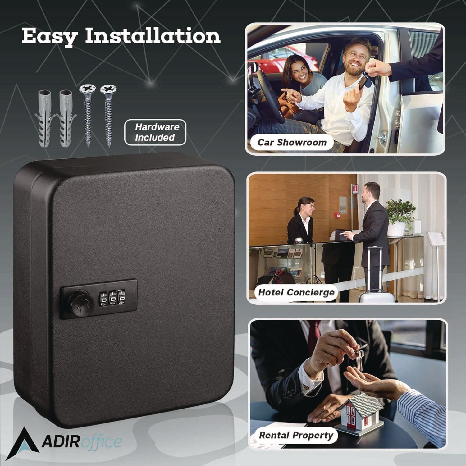 Heavy Duty Steel Key Cabinet with Combination Lock - 30 Key Capacity, 6.4