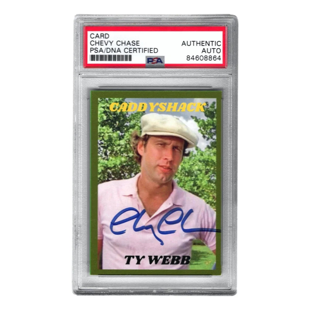 Chevy Chase Autographed Caddyshack Trading Card - PSA Encapsulated Ty Webb Signed Memorabilia - Perfect for Movie Collectors, Golf Fans & Autograph Enthusiasts