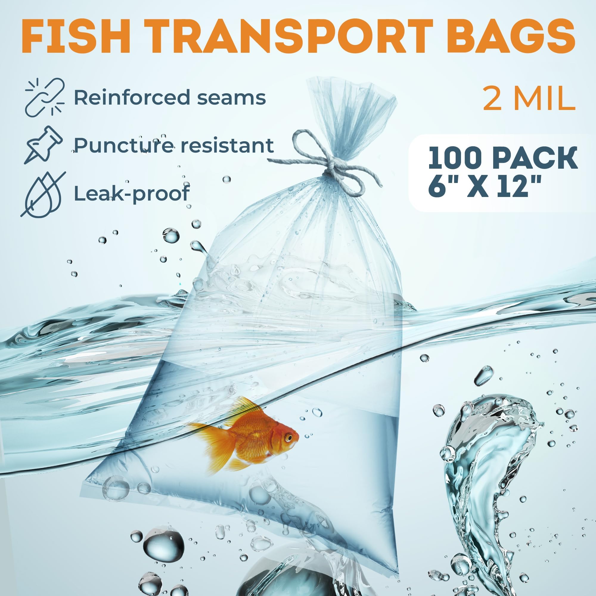 APQ 6x12 Inch Clear Plastic Live Fish Shipping Bags - 2 Mil Thick Durable Polyethylene Aquarium Transport Bags (Pack of 100) - Perfect for Safe Fish Transportation, Pet Store Use & Aquatic Shipping