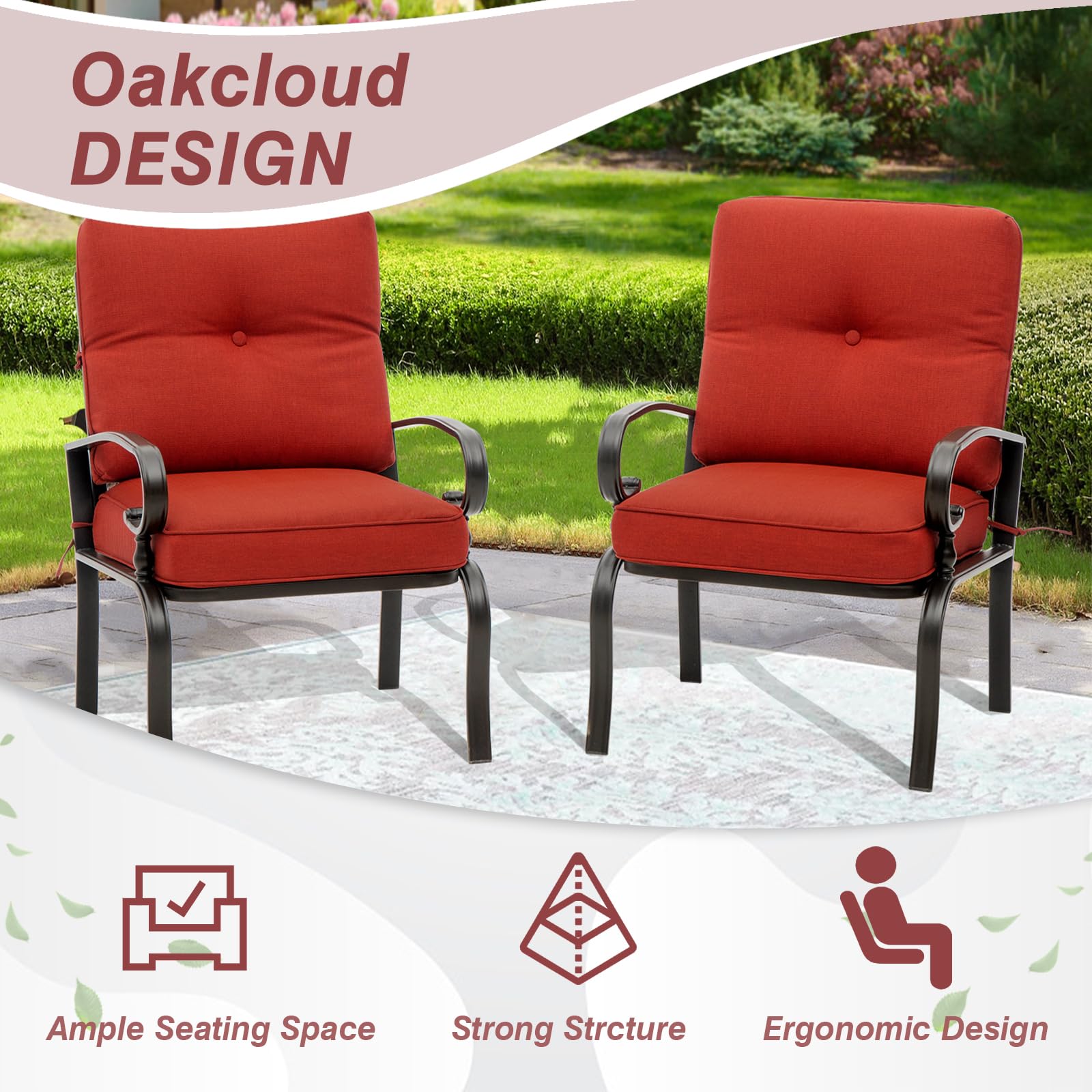 2-Piece Outdoor Patio Bistro Chair Set - All-Weather Metal Garden Dining Furniture (Red) - Perfect for Backyard, Balcony, Poolside & Cafe Seating