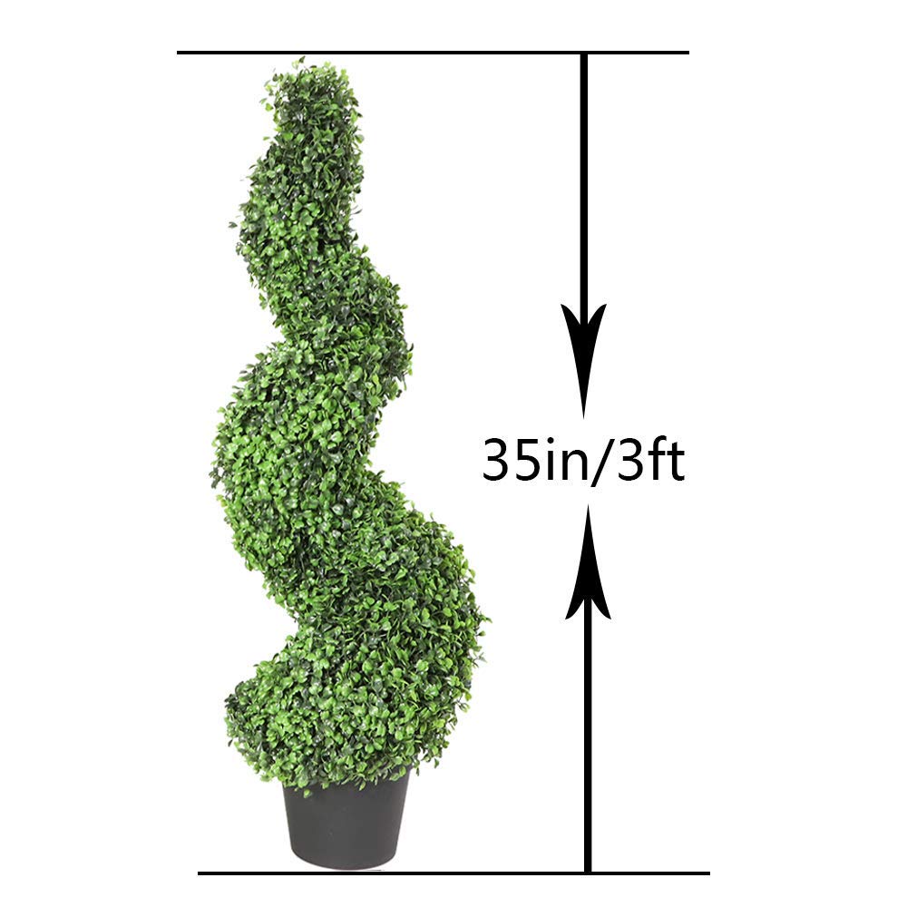 35 Inch Artificial Boxwood Topiary Tree Spiral - Set of 2 Faux Plants in Plastic Pot for Indoor/Outdoor Decor | Perfect for Home, Office, Garden & Wedding Centerpieces