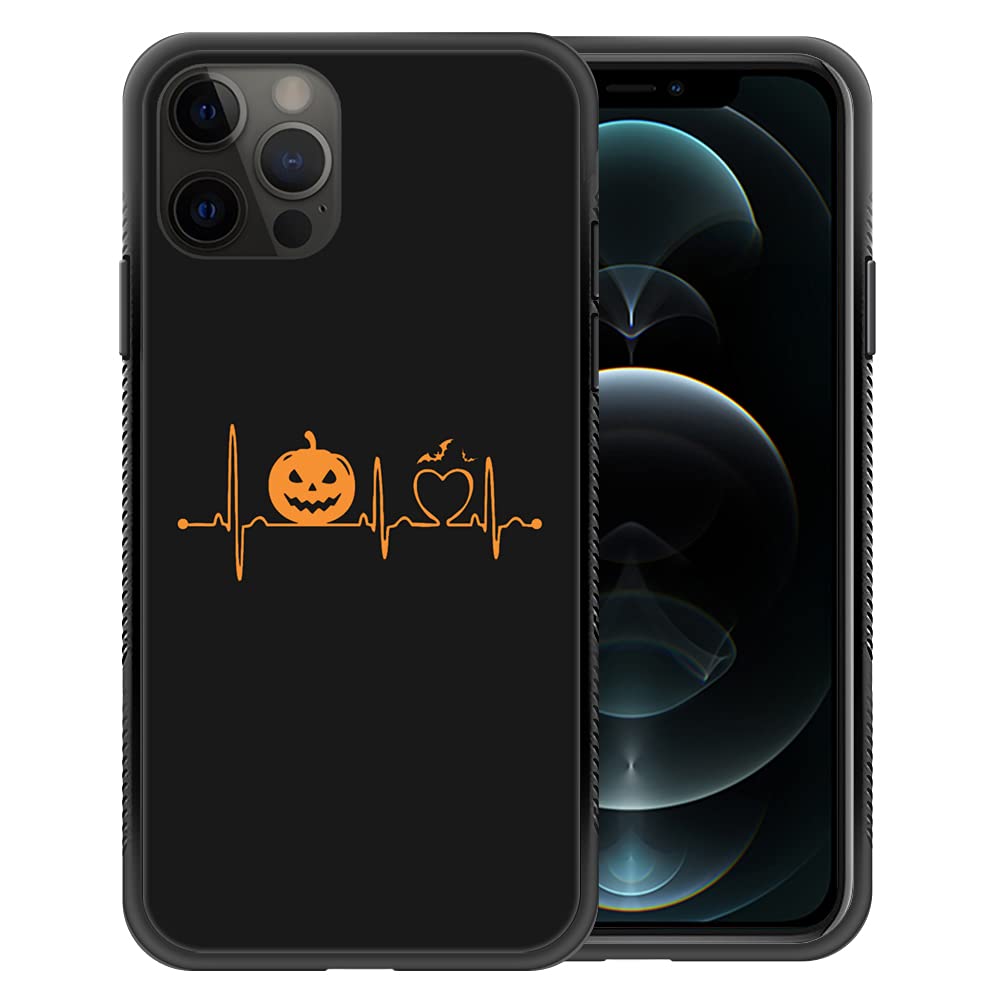 Premium Halloween Pumpkin Heartbeat Design Hard PC Back & Soft TPU Bumper Protective Case for iPhone 12 Pro Max (6.7 Inch) - Shockproof, Non-Slip, Stylish Phone Cover for Women - Perfect for Fall Season, Halloween Parties & Everyday Protection
