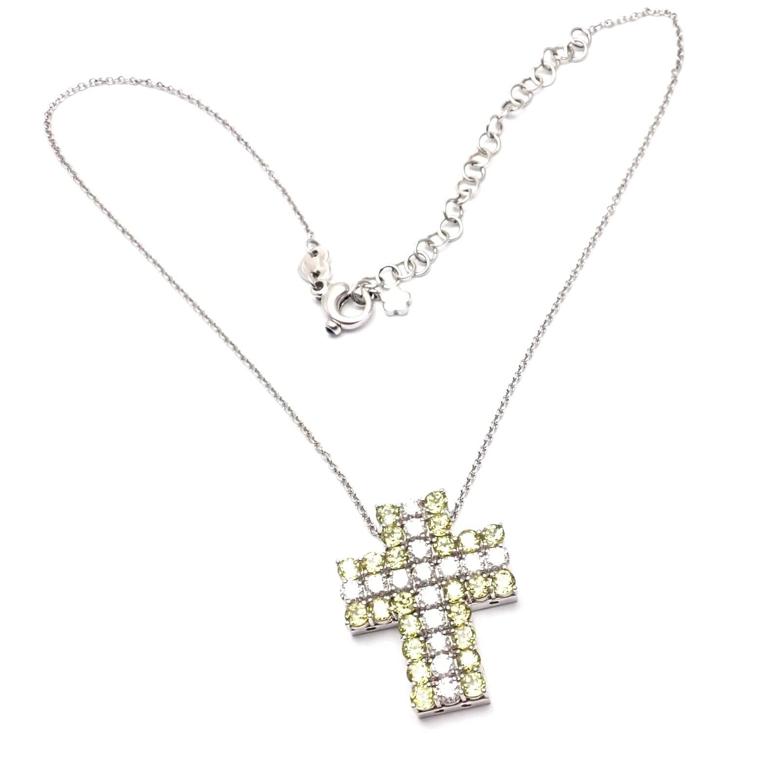 Authentic Pasquale Bruni 18k White Gold Diamond Peridot Cross Pendant Necklace - Elegant Religious Jewelry for Women, Perfect for Weddings, Baptisms & Special Occasions