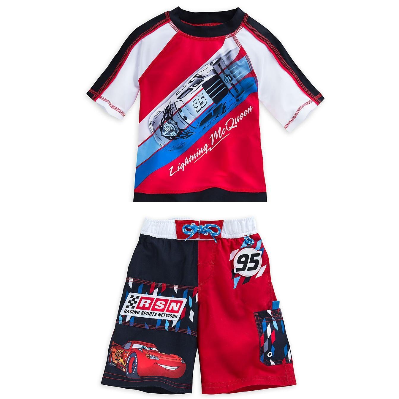 Disney Cars Lightning McQueen Boys Swimwear Set - UPF 50+ Rash Guard & Swim Trunks Size 5/6 for Beach, Pool & Water Park Adventures