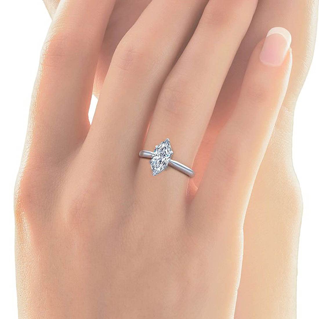 1.00 TCW Simulated Marquise Diamond Solitaire Engagement Ring - 14k Gold Plated Sterling Silver Wedding Band for Women - Cathedral Setting Anniversary & Proposal Ring - Perfect for Weddings, Anniversaries, Valentine's Day Gifts