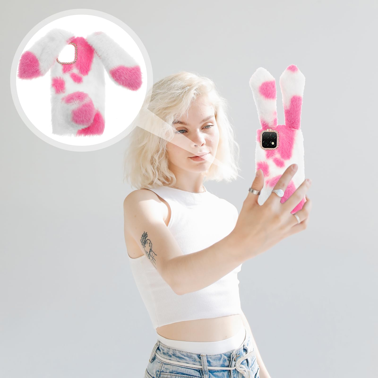 Mikikit Cute Plush Rabbit Fur Phone Case for iPhone 11 - Soft Pink Fluffy Protective Cover with Comfortable Grip | Perfect Gift for Girls, Women & Teens | Ideal for Daily Use, Travel & Photo Shoots