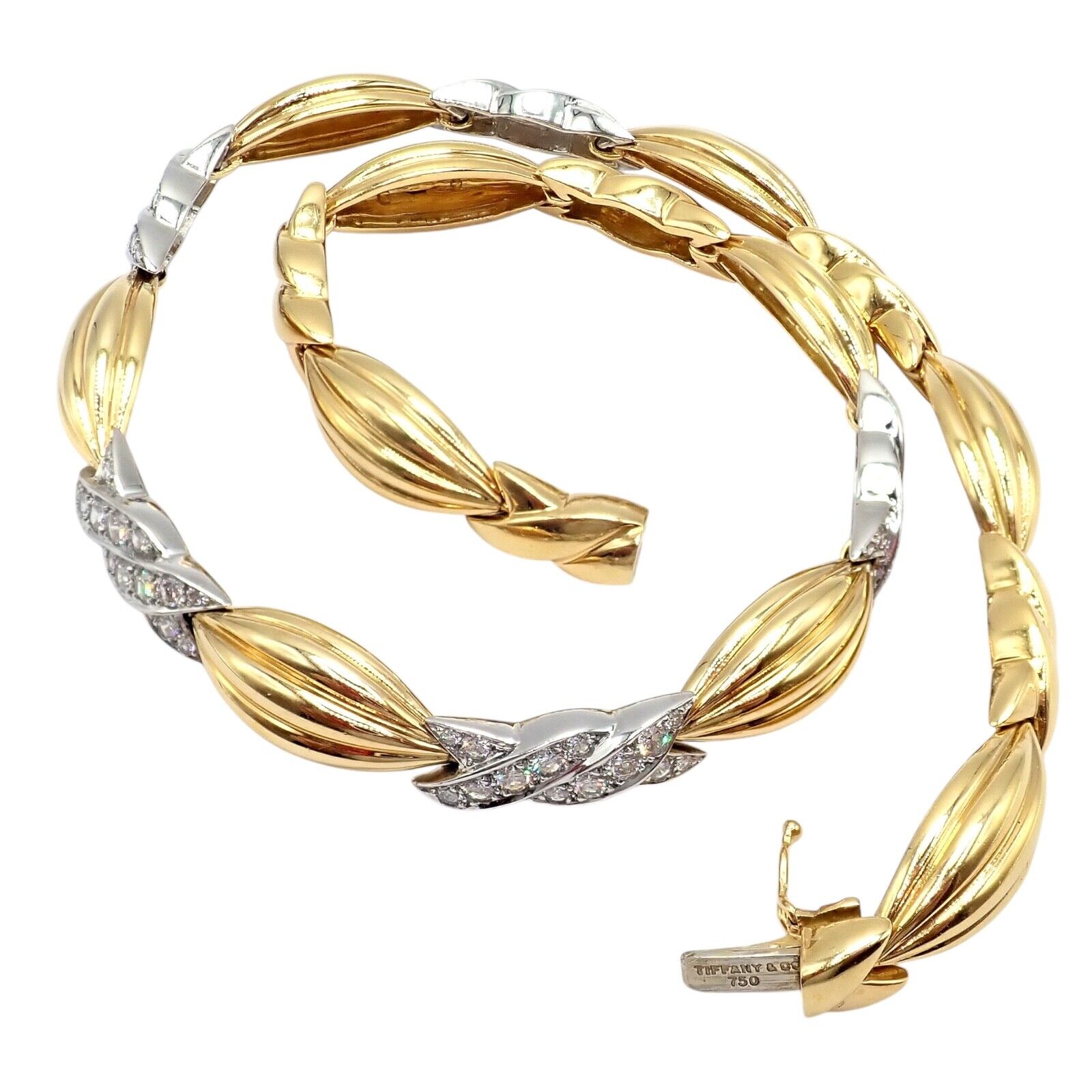 Authentic Tiffany & Co 18k Yellow & White Gold 4 Carat Diamond Candy Necklace - Elegant Jewelry Gift for Women, Perfect for Anniversaries & Special Occasions