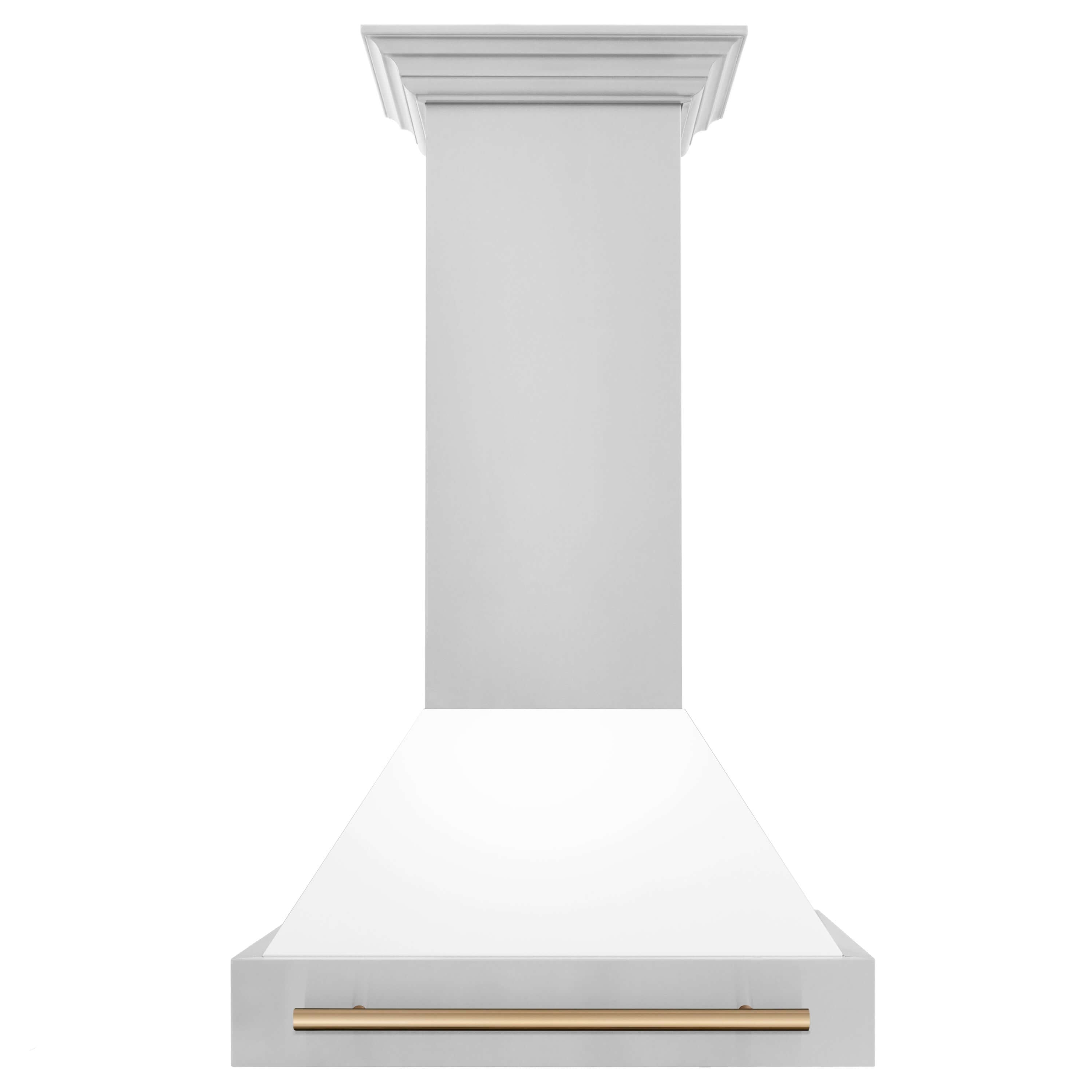 ZLINE Autograph Edition 30-inch Stainless Steel Dual Fuel Range with White Matte Door & Range Hood - Champagne Bronze Accents (2AKP RAWMRH30 CB) | Professional Kitchen Appliance for Home Chefs & Cooking Enthusiasts