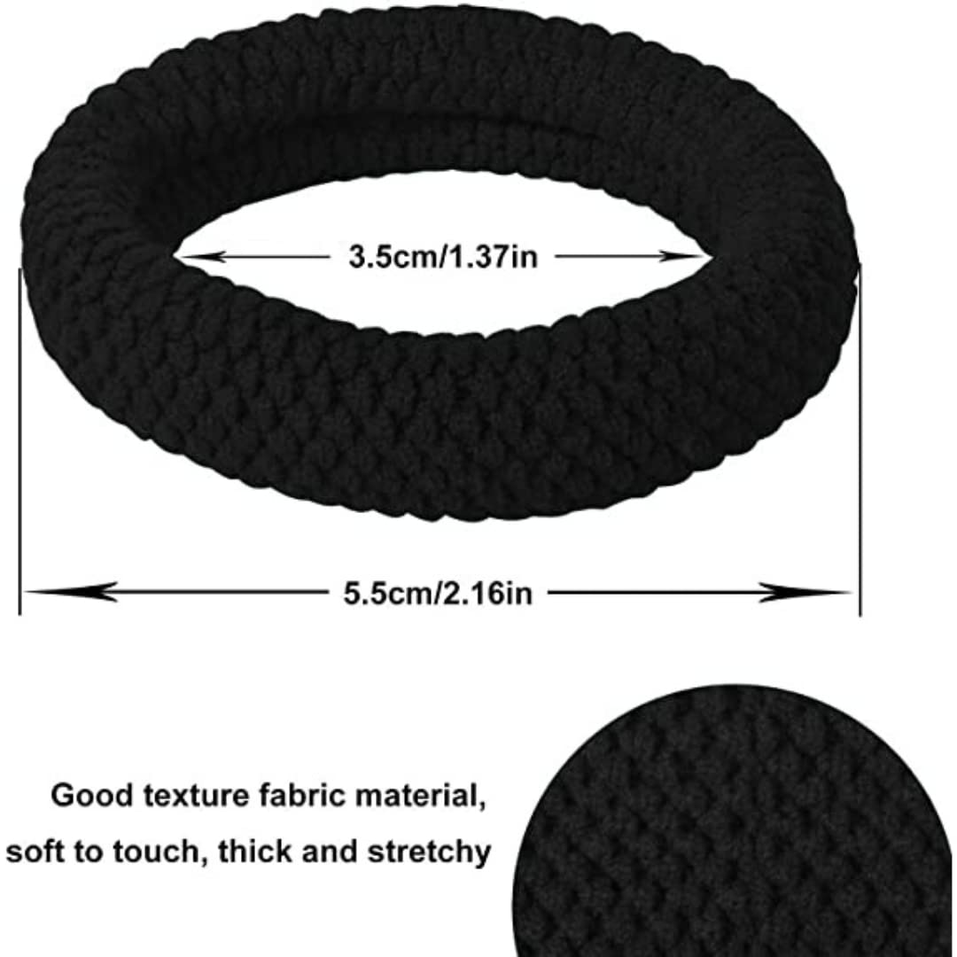 Hire® No Damage Thick Hair Ties - 12 Pack Black | Soft Scrunchies & Ponytail Holders for Thick Hair | Gentle Hair Rubber Bands for Women & Girls | Perfect for Workouts, Office & Everyday Use