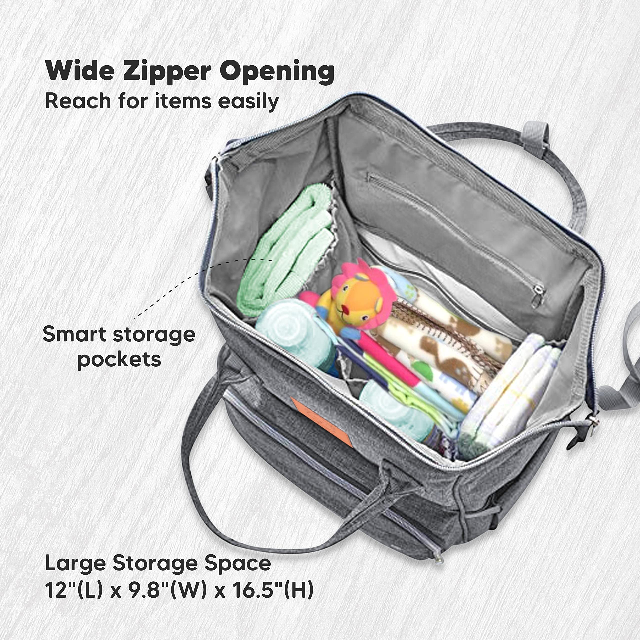 KeaBabies Waterproof Diaper Bag Backpack with Changing Pad - Multi-Functional Baby Travel Bag for Parents - Grey PVC Changing Mat | Perfect for Daycare, Travel & On-the-Go Parenting Essentials