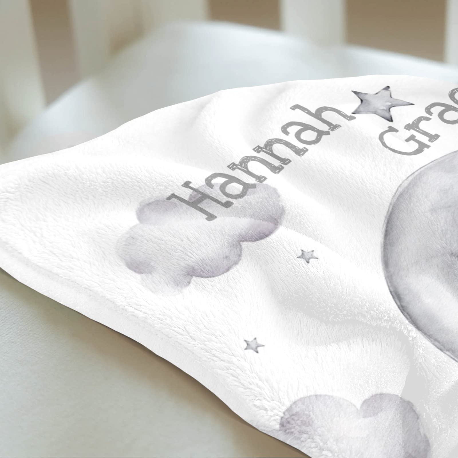 Personalized Baby Blanket with Soft Teddy Bears, Moon & Stars - Custom Name Blanket for Baby Shower, Nursery, Toddler Bed, Stroller & Crib - 30x40 Inch Cozy Blanket for Newborns, Infants & Kids Gift
