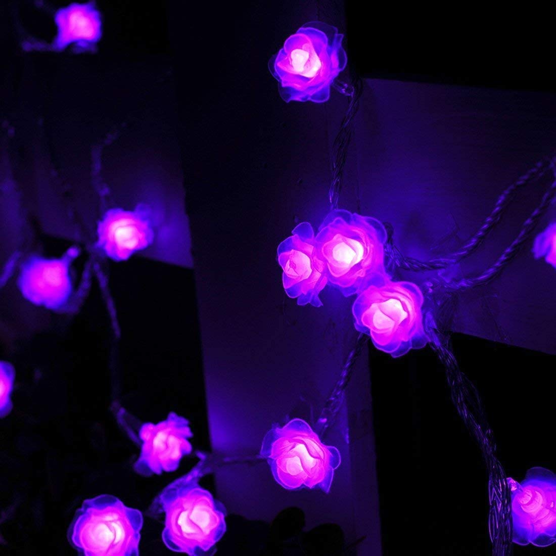 Solar Powered 20 LED Rose Flower String Lights - Waterproof Outdoor Fairy Lights with 2 Modes for Garden, Pathway, Wedding & Party Decor (Rose-Purple) | Perfect for Backyard, Patio, Christmas & Holiday Lighting