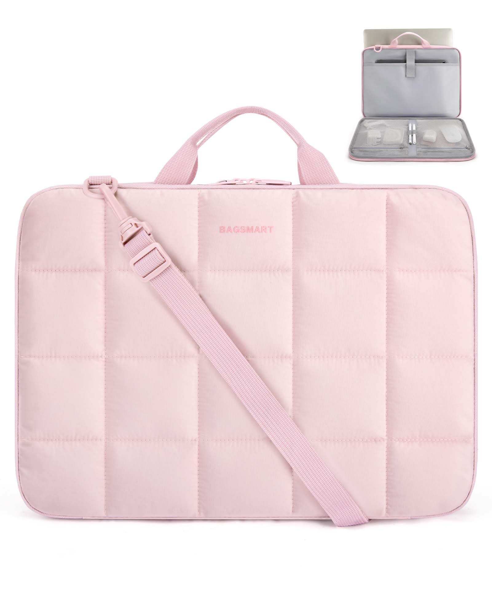 BAGSMART 15-16 Inch Laptop Sleeve Case with Adjustable Strap - Fluffy Padded Protective Laptop Bag for MacBook Air/Pro 15.6