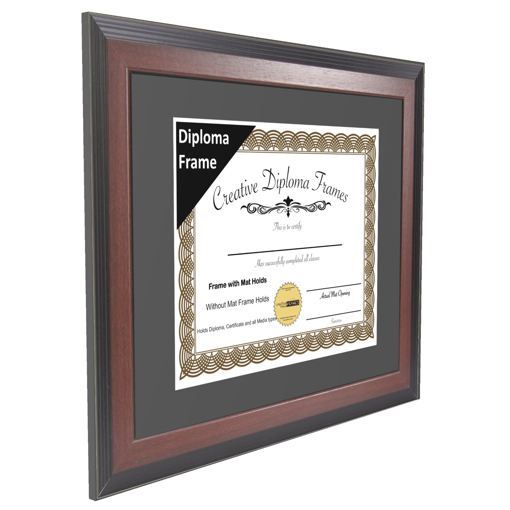 8x10 Mahogany Finish Diploma Picture Frame with Black Mat - Holds 8x10 Documents, Glass Front & Wall Hanger - Perfect for Graduation Certificates, Diplomas, Awards & Home Office Decor