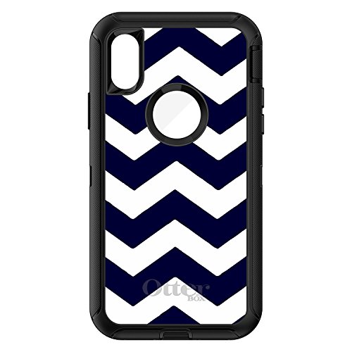 Navy Blue White Chevron Stripes On Black Case