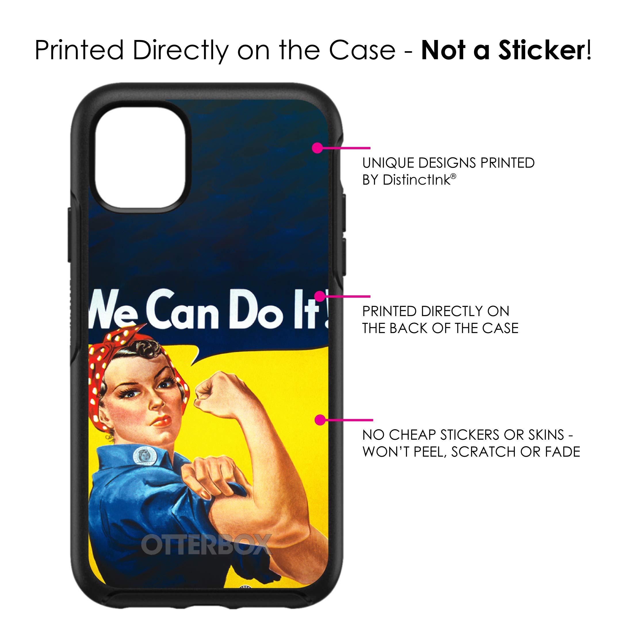 DistinctInk iPhone 11 Pro MAX Case (6.5 Inch) - Durable Protective Cover Compatible with OtterBox Symmetry - Custom Black Design Featuring Rosie The Riveter - Perfect for Everyday Use, Work & Outdoor Activities
