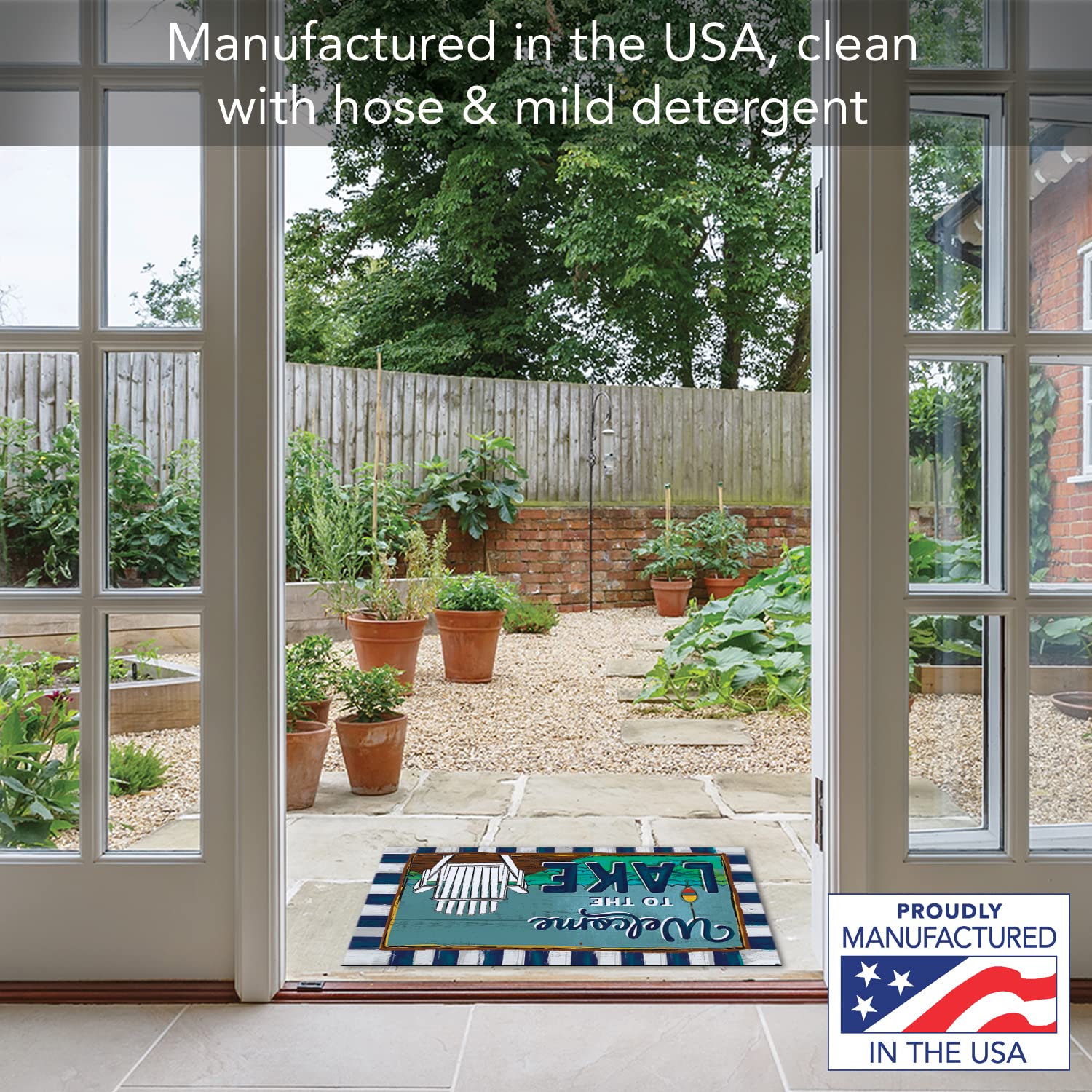 Welcome to The Lake Indoor/Outdoor Entryway Floor Mat - Non-Slip Rubber Backing, Easy Clean, USA Made (29.5