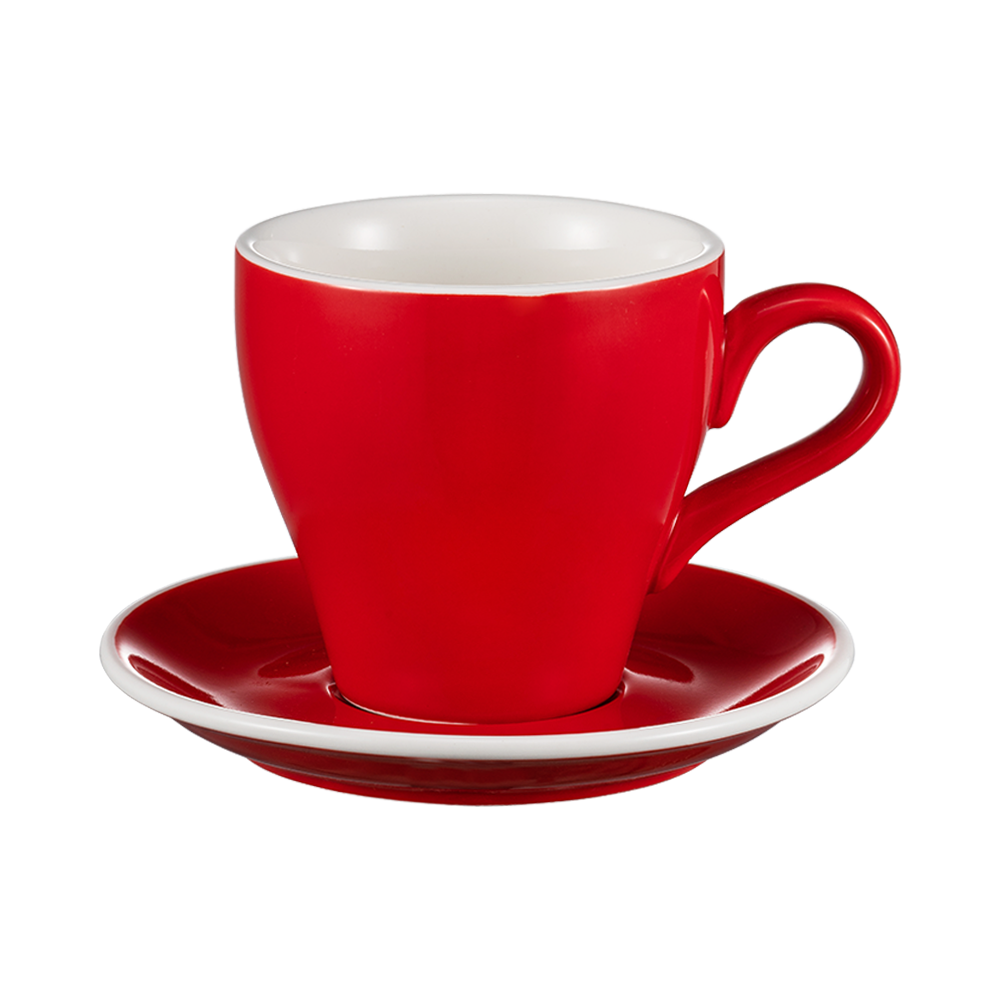 I.XXI Tulip Coffee Cup with Saucer 280ml - Elegant Red Porcelain Tea Cup for Espresso, Latte & Cappuccino - Perfect for Home, Cafe & Gift Giving