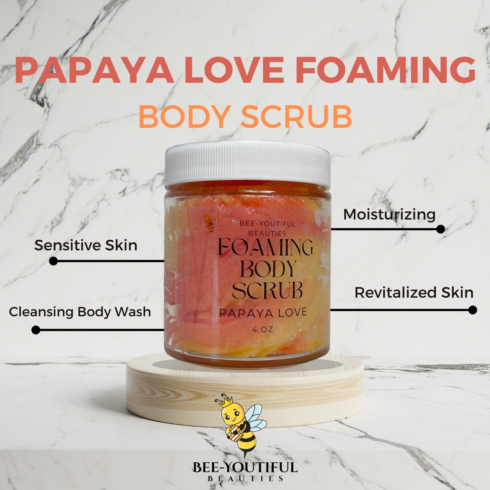 Papaya Love Foaming Body Scrub - Hydrating & Exfoliating Body Wash for Smooth Skin | Natural Nourishing Essential Care for Women & Men | Perfect for Shower, Spa & Self-Care Routine - 4 Oz