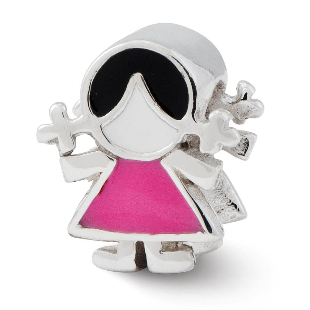 Sterling Silver Black Bow Enameled Pink Dress Charm Bead for Women - Perfect for Jewelry Making, Gift Giving & Special Occasions