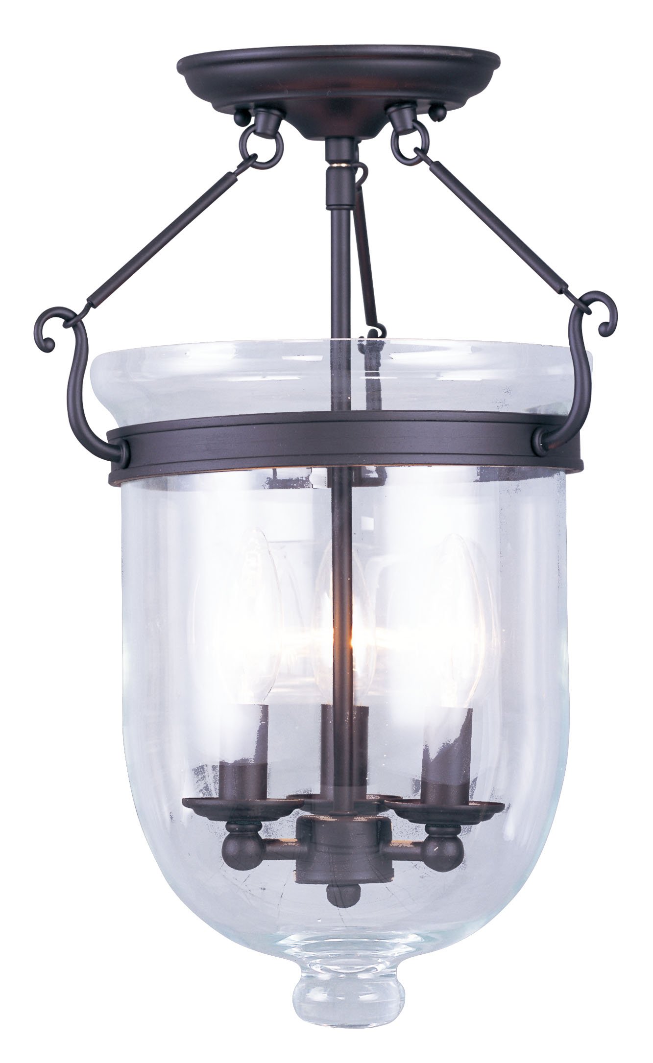 Livex Lighting 5062-07 Jefferson 3-Light Bronze Bell Jar Semi-Flush Mount Ceiling Fixture with Clear Glass - Perfect for Dining Room, Bedroom, or Hallway Lighting