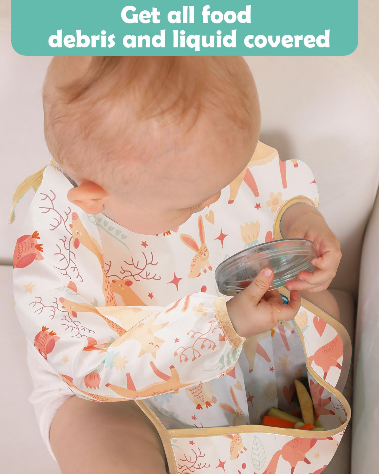 Lictin 3 Pack Baby Bibs for Boys & Girls - Waterproof Long Sleeve Toddler Bibs with Cute Designs - Perfect for Feeding, Mealtime & Messy Play