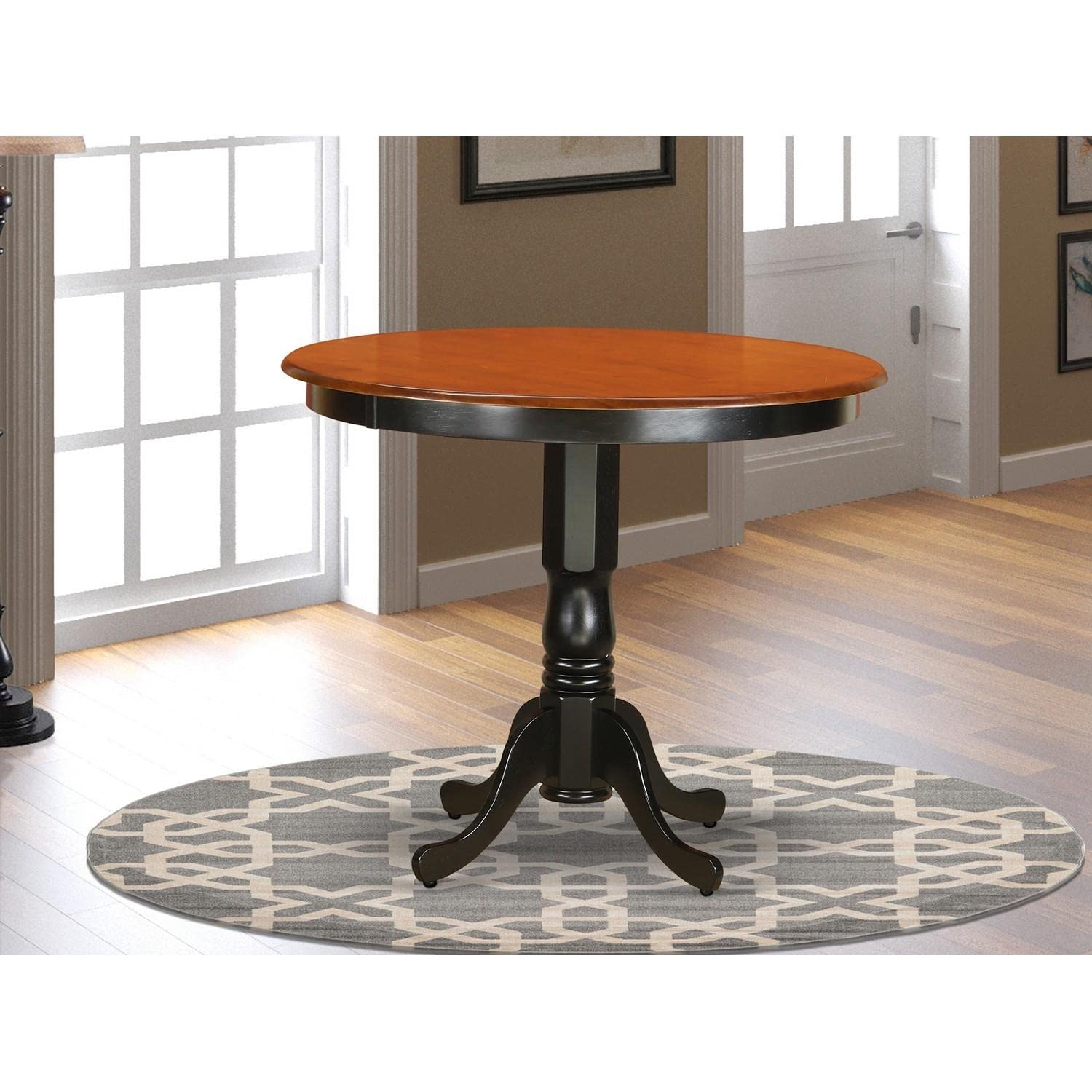 East West Furniture TRT-BLK-TP Trenton 42 Inch Round Counter Height Dining Table with Pedestal Base - Black & Cherry Finish - Perfect for Kitchen, Breakfast Nook, or Small Space Dining